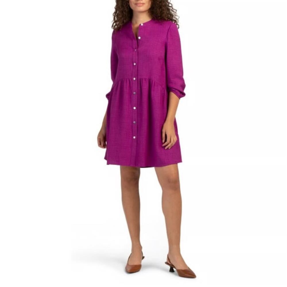 💜 DKNY Magenta Button-Up Dress NWT – Size 10 Drop Waist Casual Colorful